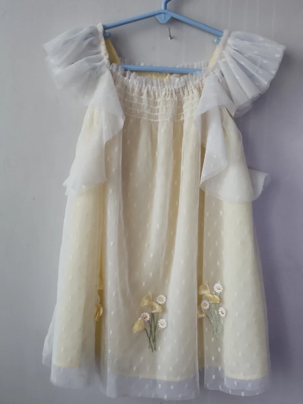 Biscotti Pale Yellow and White Floral Tulle Dress. New Without Tag